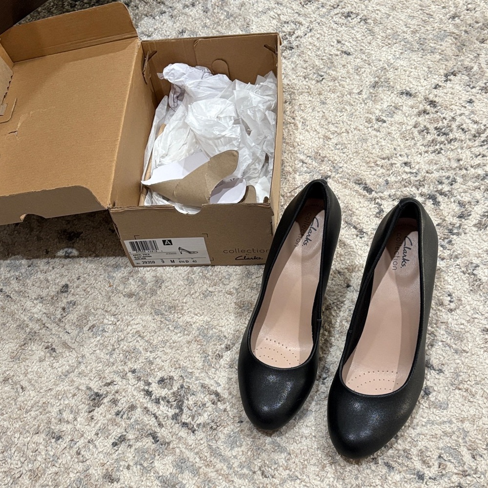 Clarks Black Leather Adriel Viola Heels for Women